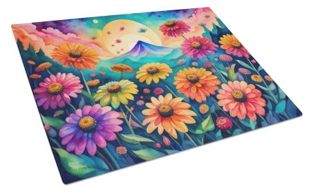 NEW Zinnias in Color Glass Cutting Board Decorative Tempered Glass Kitchen Cutting and Serving Board Large Size Chopping Board
