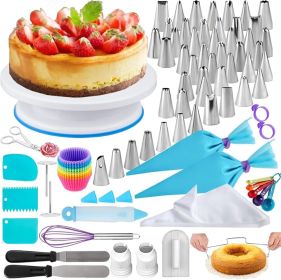 100Pcs Cake Decorating Supplies Kit - Cake Turntable Set with 48 Icing Piping Tips, 20 Disposable Pastry Bags, 2 Couplers, Baking Tools for Begin (Quantity: 100)
