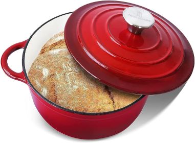 3 QT Cast Iron Dutch Oven, Enamel Coated Cookware Pot with Self Basting Lid for Home Baking, Braiser, Cooking, Aqua (Color: Red)