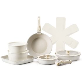 17 Piece Pots and Pans Set Granite Nonstick Kitchen Cookware Induction White (Color: White-Detachable Handle, Quantity of Cookware: 6)